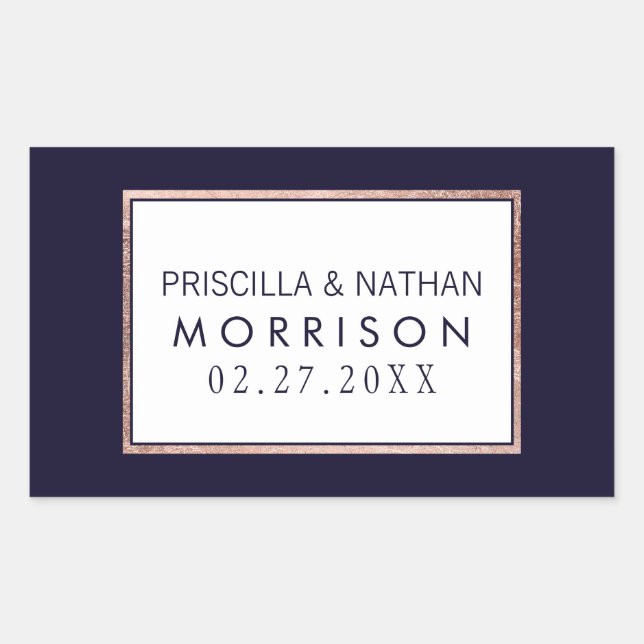 Sticker Rectangulaire Rose simple Gold Linked Marine Mariage bleu (Devant)