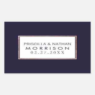 Sticker Rectangulaire Rose simple Gold Linked Marine Mariage bleu