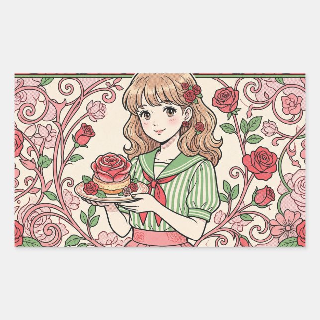 Sticker Rectangulaire Rose sweets and a fairytale world (Devant)