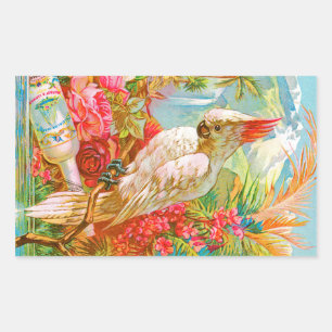 Sticker Rectangulaire Rose vintage et Cockatoo