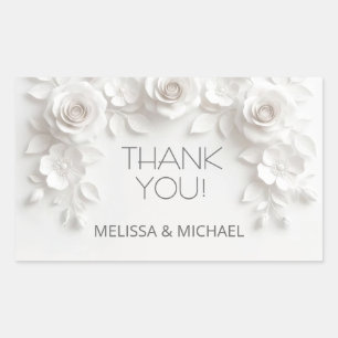 Sticker Rectangulaire Roses 3D blanches remerciement de mariage