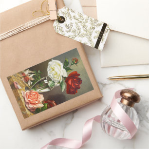 Sticker Rectangulaire Roses de jardin vintages dans un vase de verre
