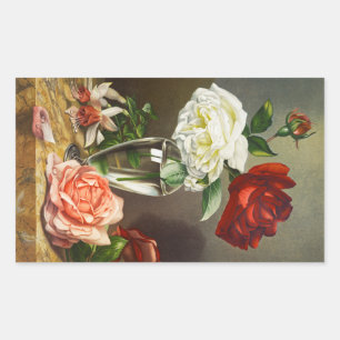Sticker Rectangulaire Roses de jardin vintages dans un vase de verre