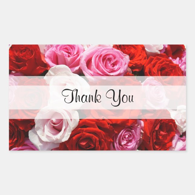Sticker Rectangulaire Roses "Merci" personnalisés (Devant)