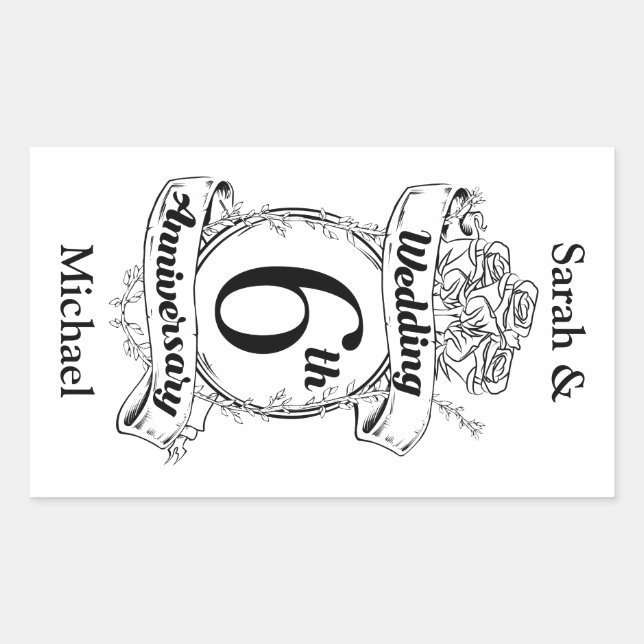 Sticker Rectangulaire Roses pour le 6ème anniversaire de mariage (Devant)