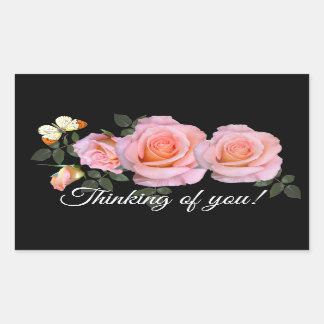 Sticker Rectangulaire Roses romantiques roses et papillon