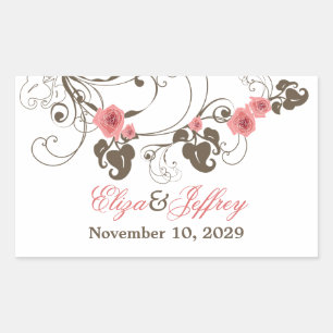 Sticker Rectangulaire Roses roses Fleur Romantique Floral Élégant Mariag