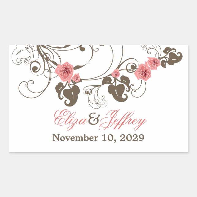 Sticker Rectangulaire Roses roses Fleur Romantique Floral Élégant Mariag (Devant)