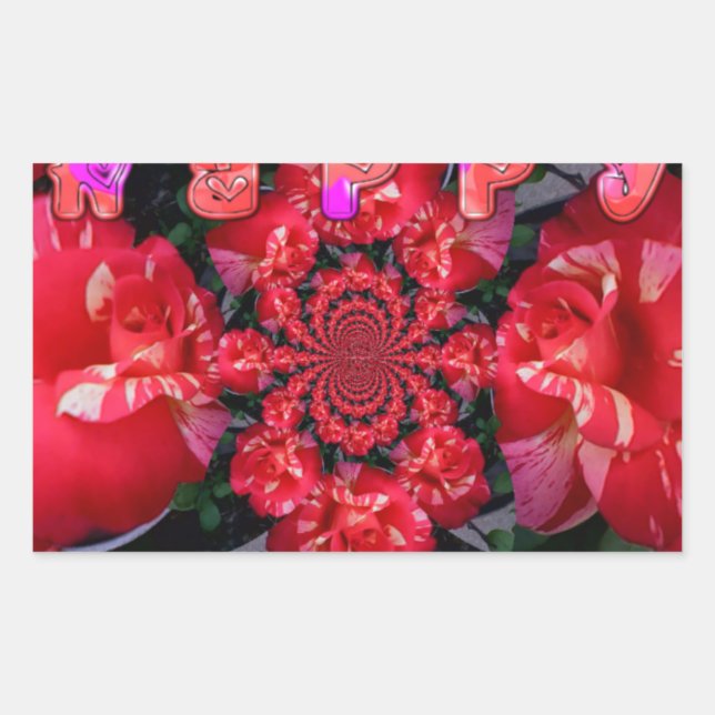 Sticker Rectangulaire Roses rouges Iridescente "Bonne Saint Valentin" Im (Devant)