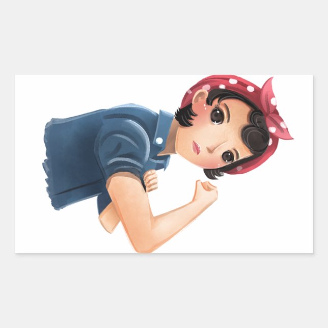Sticker Rectangulaire rosie les femmes du riveter nous pouvons le faire! (Devant)