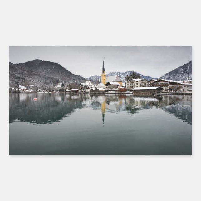 Sticker Rectangulaire Rottach-Egern au Tegernsee, Bavière en hiver (Devant)