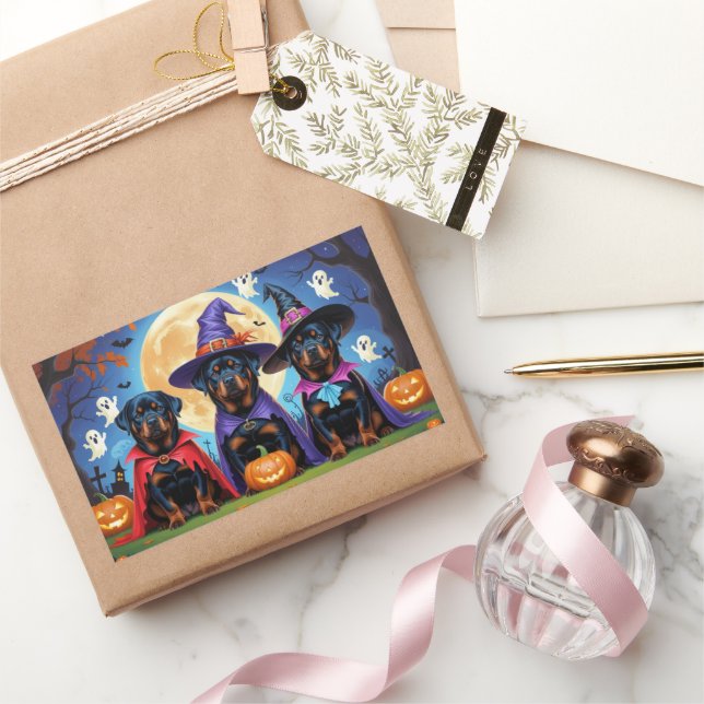 Sticker Rectangulaire Rottweiler Chiens Citrouille Halloween Funny (Cadeaux)