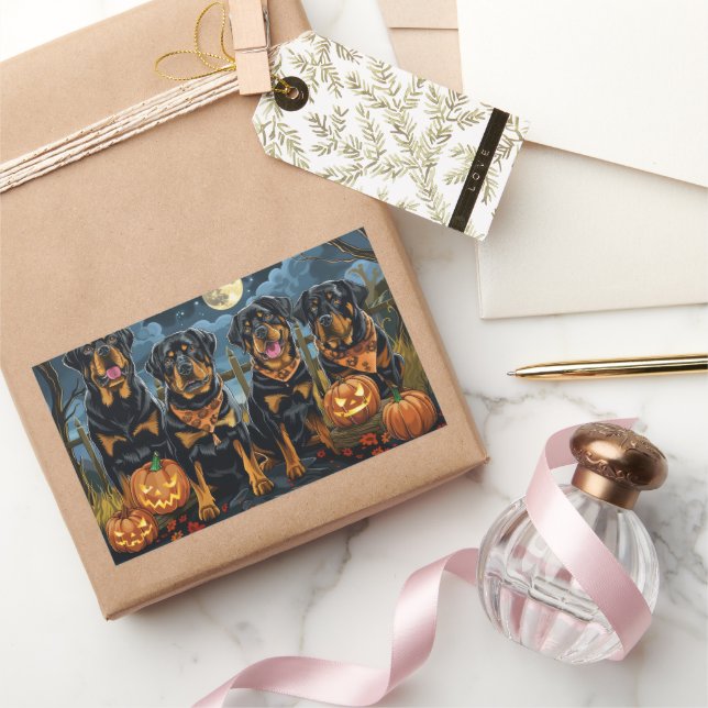 Sticker Rectangulaire Rottweiler Halloween Éffrayant (Cadeaux)