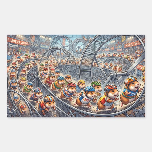 Sticker Rectangulaire Roue de course de hamsters mignons Graphique sport (Devant)