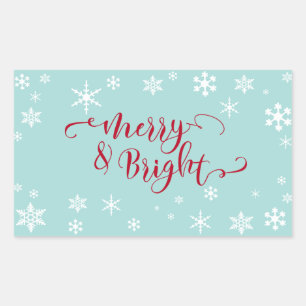 Sticker Rectangulaire Rouge Joyeux & Lumineux avec flocons de neige blan