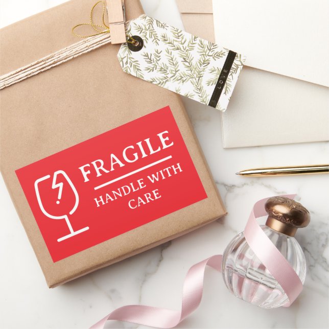 Sticker Rectangulaire Rouge Professionnel Fragile Manipuler avec soin (Cadeaux)