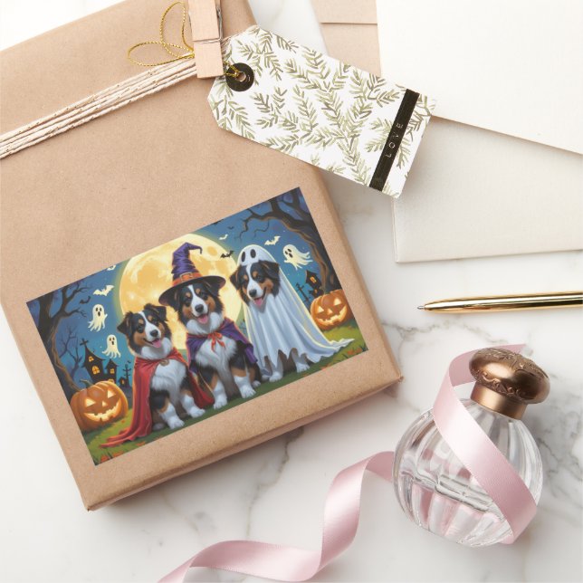 Sticker Rectangulaire Rough Collie Chiens Citrouille Halloween Funny (Cadeaux)