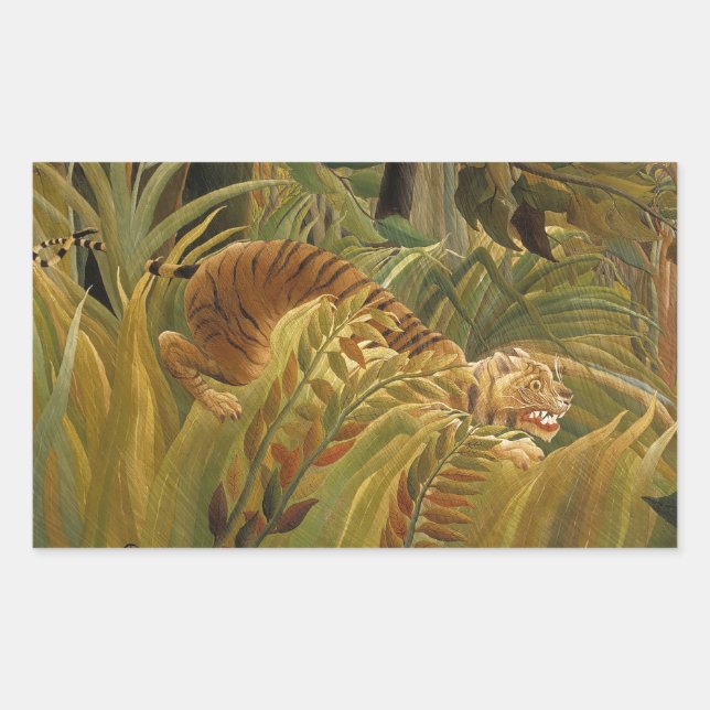 Sticker Rectangulaire Rousseau Jungle Tropical Tiger Art (Devant)