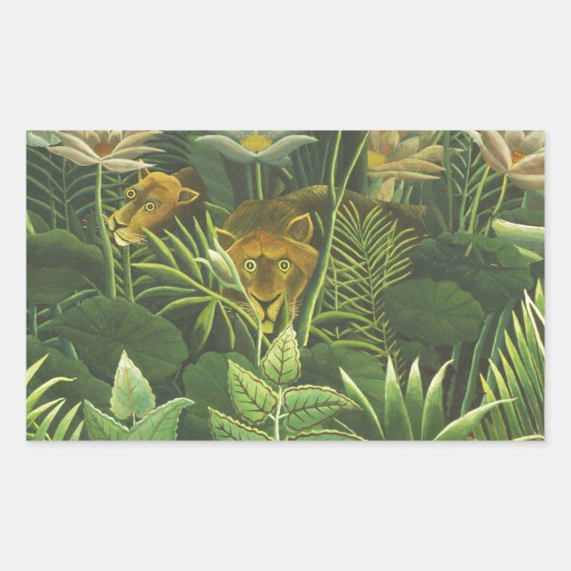 Sticker Rectangulaire Rousseau Tropical Jungle Lion Peinture (Devant)