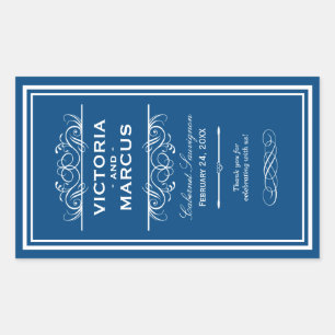 Sticker Rectangulaire Royal Bleu Élégant Mariage Monogramme Bouteille de