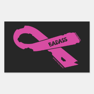 Sticker Rectangulaire Ruban déchiré / Badass...Cancer du sein