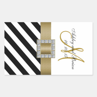 Sticker Rectangulaire Ruban Noir Ruban Or Vin Mariage initial