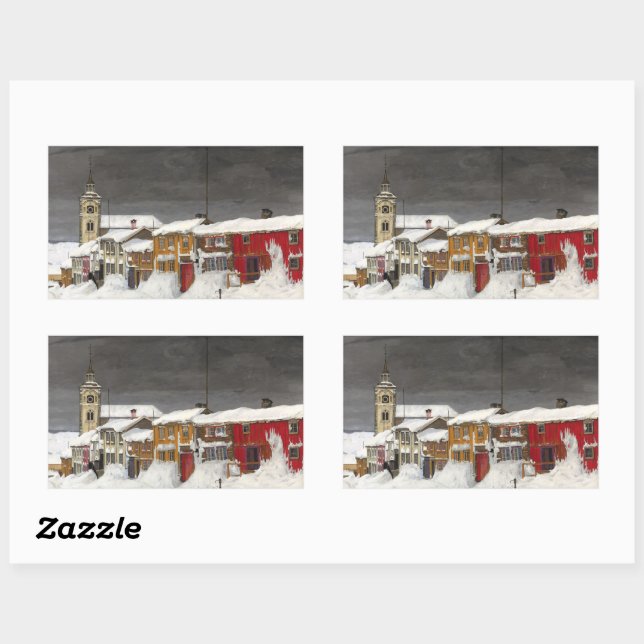 Sticker Rectangulaire Rue de Røros en hiver (1903) (Feuille)