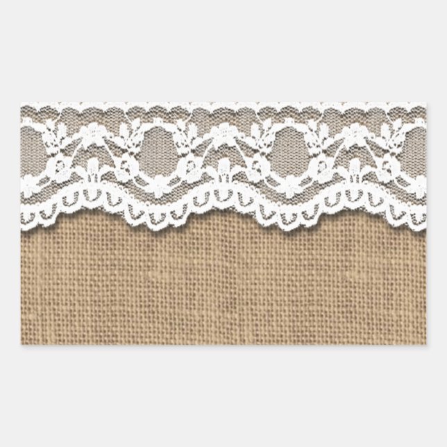 Sticker Rectangulaire Rustic Burlap and Lace (Devant)
