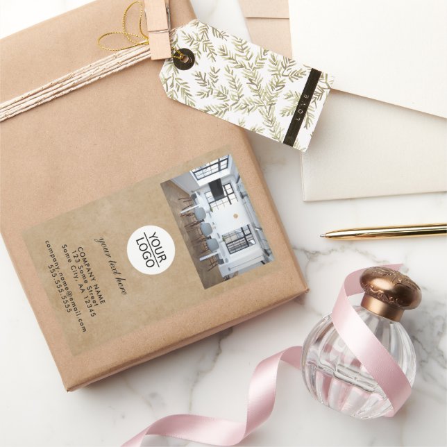 Sticker Rectangulaire Rustique Ajouter votre logo Promotion photo texte  (Cadeaux)