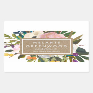 Sticker Rectangulaire Rustique et vintage avec fleurs
