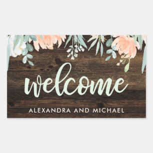 Sticker Rectangulaire Rustique Floral Romance Mariage Bienvenue