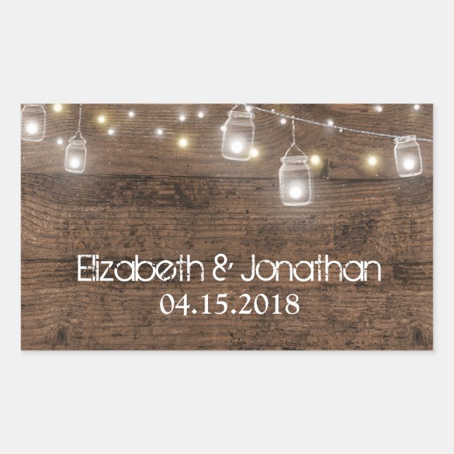 Sticker Rectangulaire Rustique Mason Jar Lights tendance moderne (Devant)