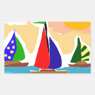 Sticker Rectangulaire SA - Art primitif de voilier coloré