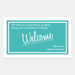 Sticker Rectangulaire Sac cadeau de bienvenue pour Mariage Turquoise