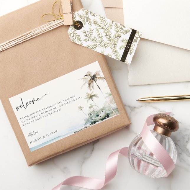 Sticker Rectangulaire Sac de bienvenue de mariage de plage de l'île trop (Cadeaux)