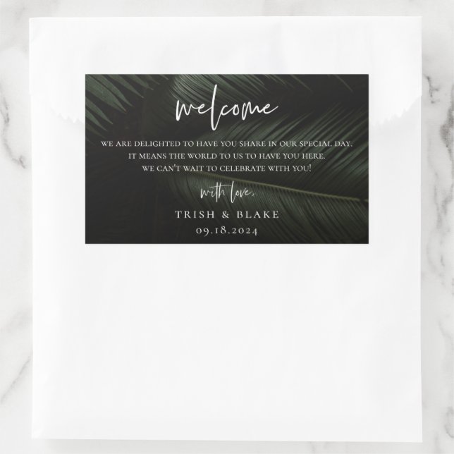 Sticker Rectangulaire Sac de bienvenue Mariage Moody Tropics (Sac)