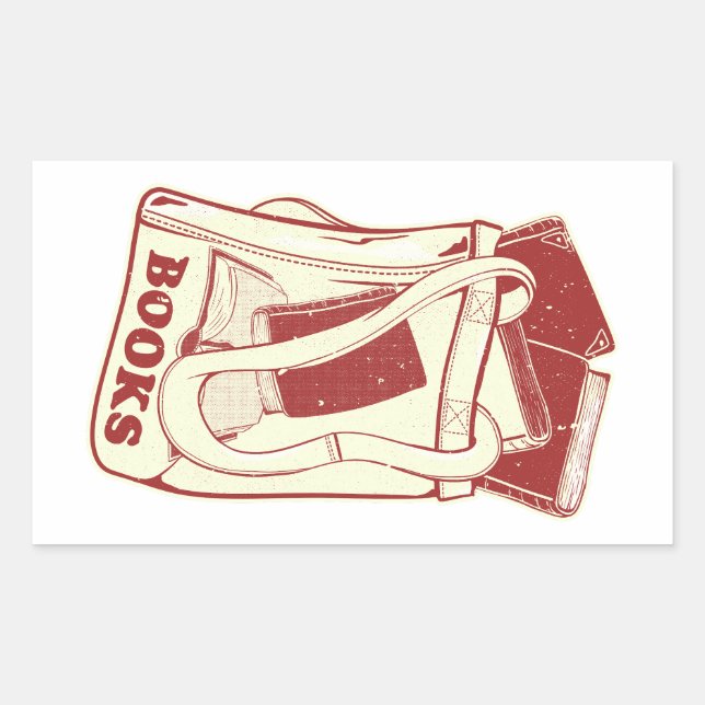 Sticker Rectangulaire Sac de livres que j'aime lire (Devant)