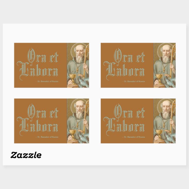 Sticker Rectangulaire Saint Benoît de Nursia (JM 07; devise latine) (Feuille)
