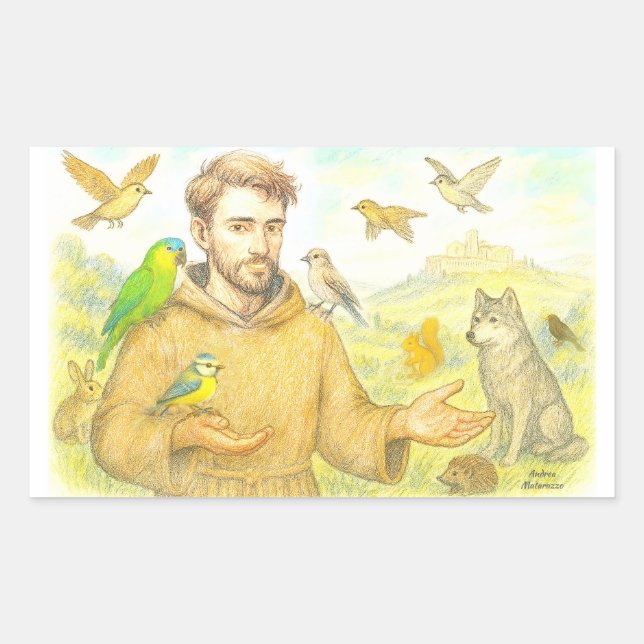 Sticker Rectangulaire Saint François - le sermon aux oiseaux et aux anim (Devant)