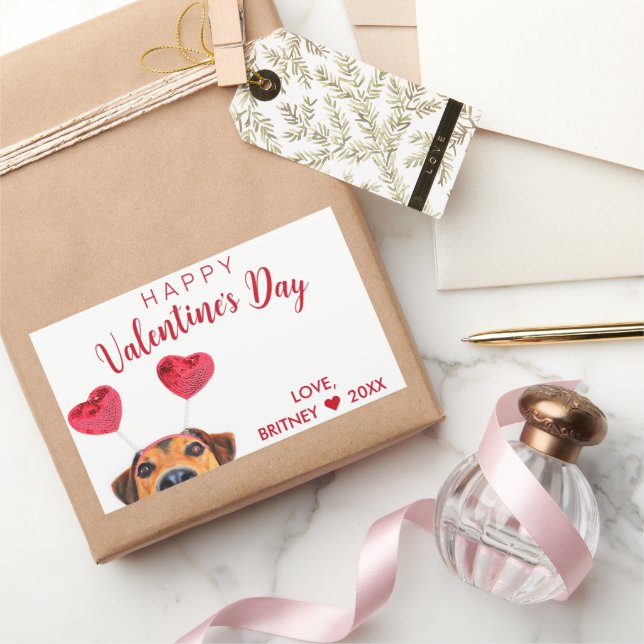 Sticker Rectangulaire Saint-Valentin mignon chien drôle Coeur de chien b (Cadeaux)