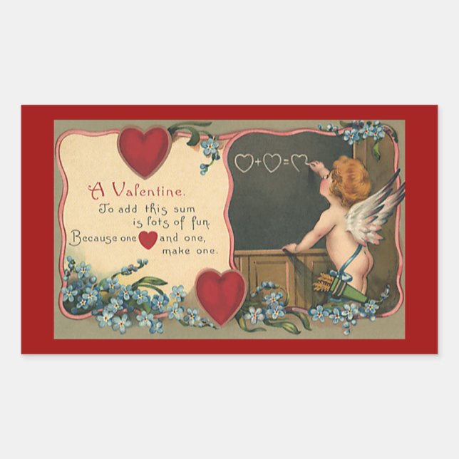 Sticker Rectangulaire Saint-Valentin Mignon Vintage, Chérubin Enseignant (Devant)