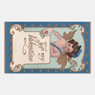 Sticker Rectangulaire Saint Valentin vintage, Cherub avec lettres d'amou