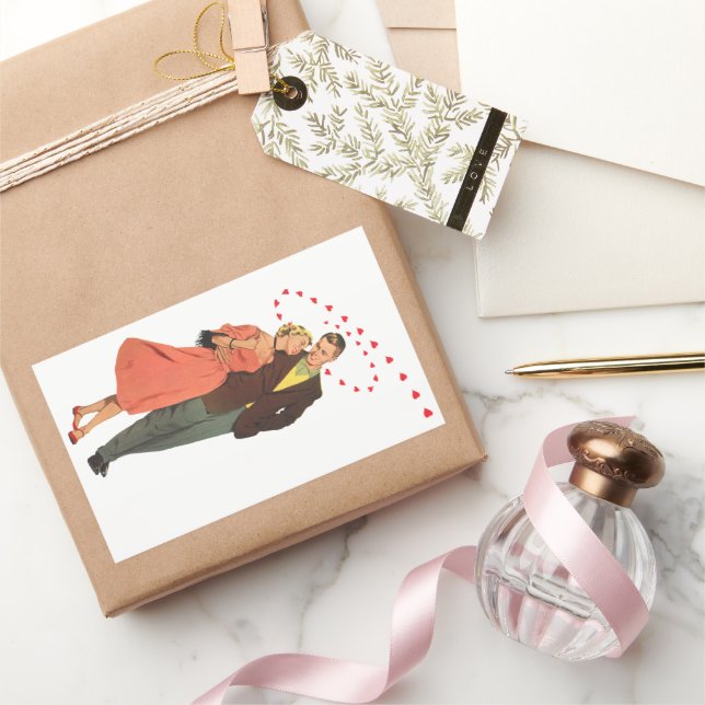 Sticker Rectangulaire Saint-Valentin vintage, cœurs flottants romantique (Cadeaux)
