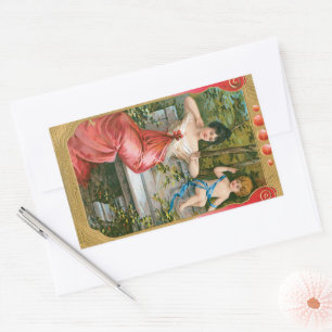 Sticker Rectangulaire Saint-Valentin vintage, Dame victorienne avec Chér