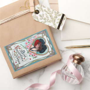 Sticker Rectangulaire Saint-Valentin vintage, Femme élégante dans un cœu