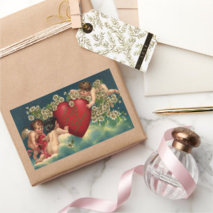 Sticker Rectangulaire Saint-Valentin vintage victorien Chérubins au para