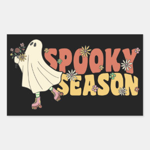 Sticker Rectangulaire Saison éffrayante Fantôme Super Avec Fleurs Vintag