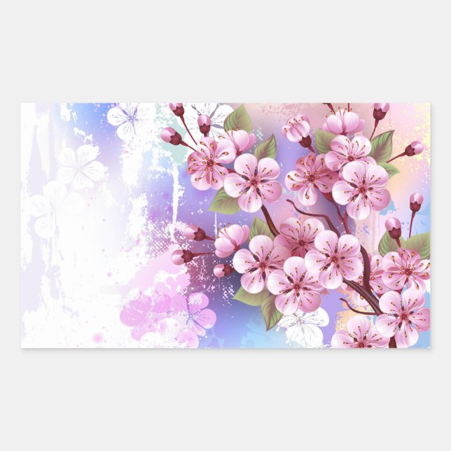Sticker Rectangulaire Sakura rose sur la peinture Arrière - plan (Devant)