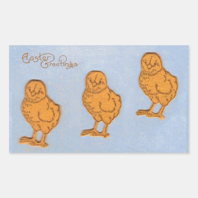 Sticker Rectangulaire Salutations de Pâques Chicks Bleu (Devant)