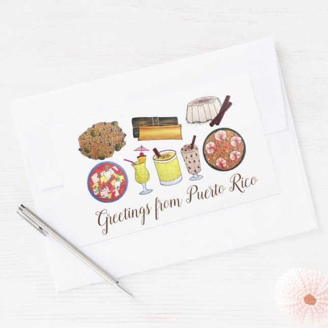 Sticker Rectangulaire Salutations de Porto Rico Carribean Island Foods (Enveloppe)